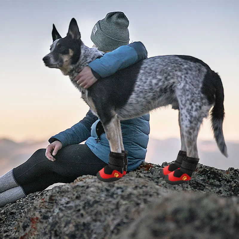 4Pcs Conjunto de Cão Calçado Impermeável, antiderrapante animal de Estimação Botas Respirável Com Reflexiva Alças Ajustáveis Para Cães Exterior Pata Protetor2