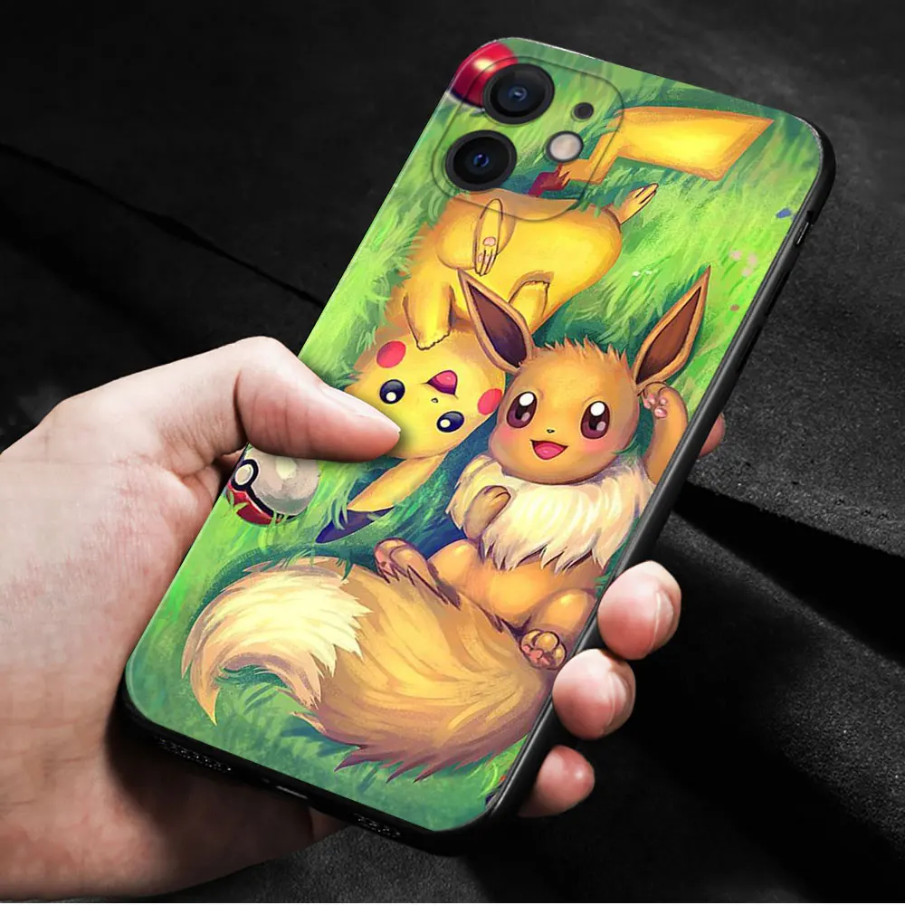 Caso de telefone Para o iPhone 15 14 13 12 11 Pro Max 7 8 Plus X XR XS 12 13 Mini Macia Capa de Silicone Pokemon Pikachu Eevee4