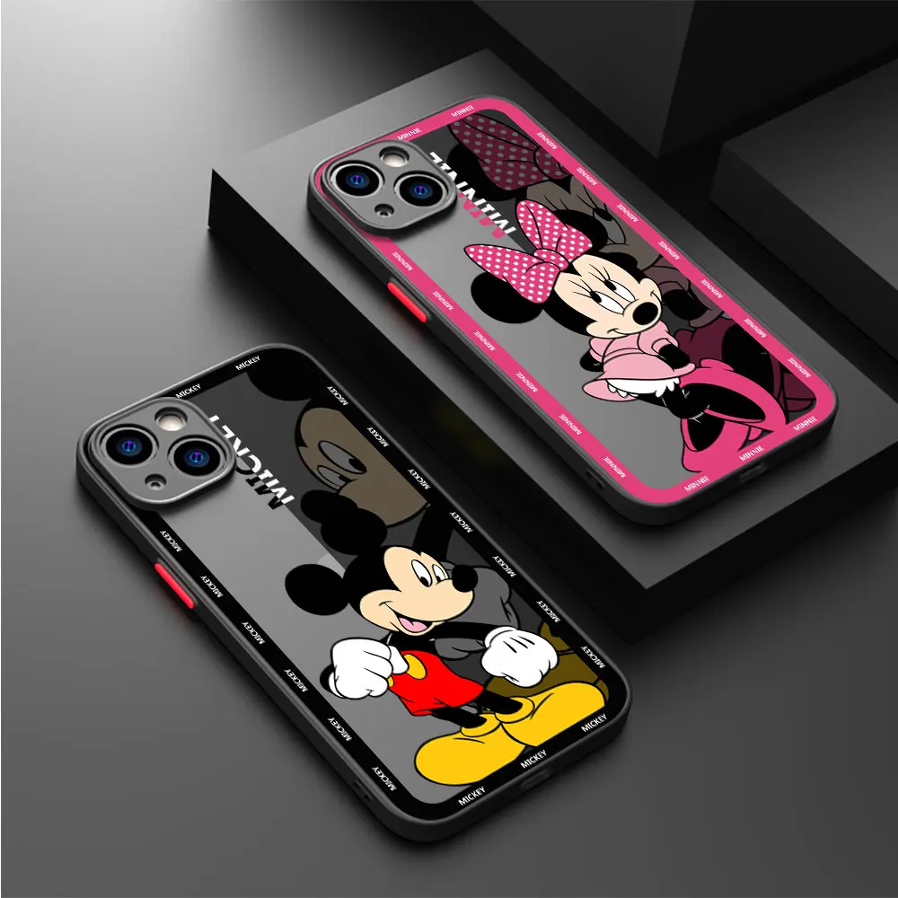 Caso de telefone Para o iPhone da Apple 15 14 13 11 12Pro 7 XR X XS Max 8Plus 6 7 SE 14 Preto Fosco Funda Shell do Mickey de Disney do Ponto de Minnie0