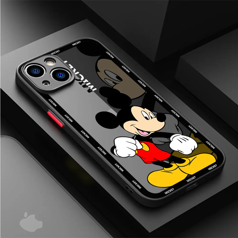 Caso de telefone Para o iPhone da Apple 15 14 13 11 12Pro 7 XR X XS Max 8Plus 6 7 SE 14 Preto Fosco Funda Shell do Mickey de Disney do Ponto de Minnie1