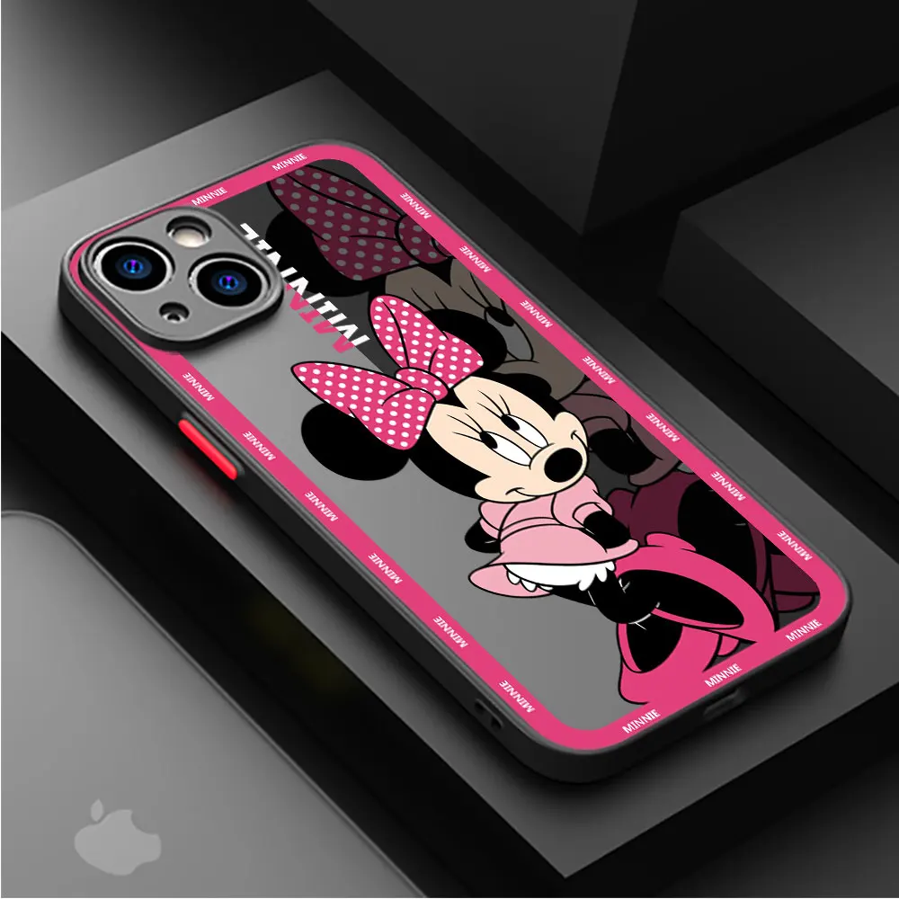 Caso de telefone Para o iPhone da Apple 15 14 13 11 12Pro 7 XR X XS Max 8Plus 6 7 SE 14 Preto Fosco Funda Shell do Mickey de Disney do Ponto de Minnie4