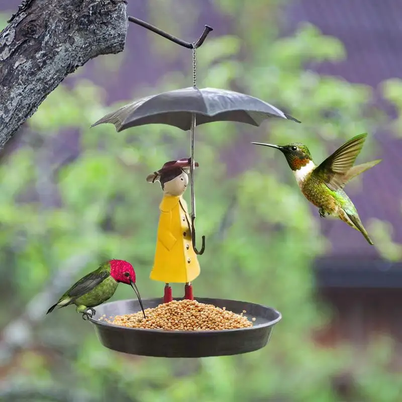 Criativo De Suspensão Alimentador Do Pássaro Da Menina Com Guarda-Chuva Bandeja Exterior, Jardim Quintal Decoração De Presente Para Entusiastas Do Pássaro3