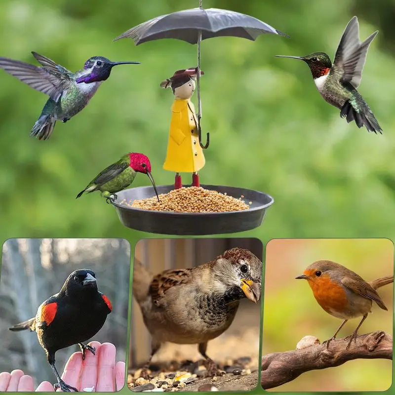Criativo De Suspensão Alimentador Do Pássaro Da Menina Com Guarda-Chuva Bandeja Exterior, Jardim Quintal Decoração De Presente Para Entusiastas Do Pássaro4