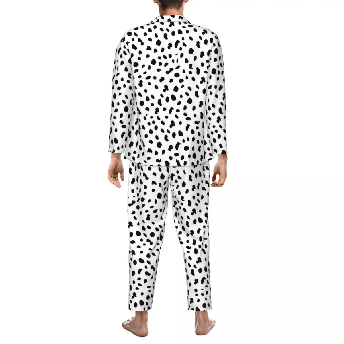 Dálmata Cão de Impressão Pijama Masculino Preto e Branco e a Moda Quarto de Dormir Primavera 2 peças Casuais de grandes dimensões Padrão de Pijama Conjunto2