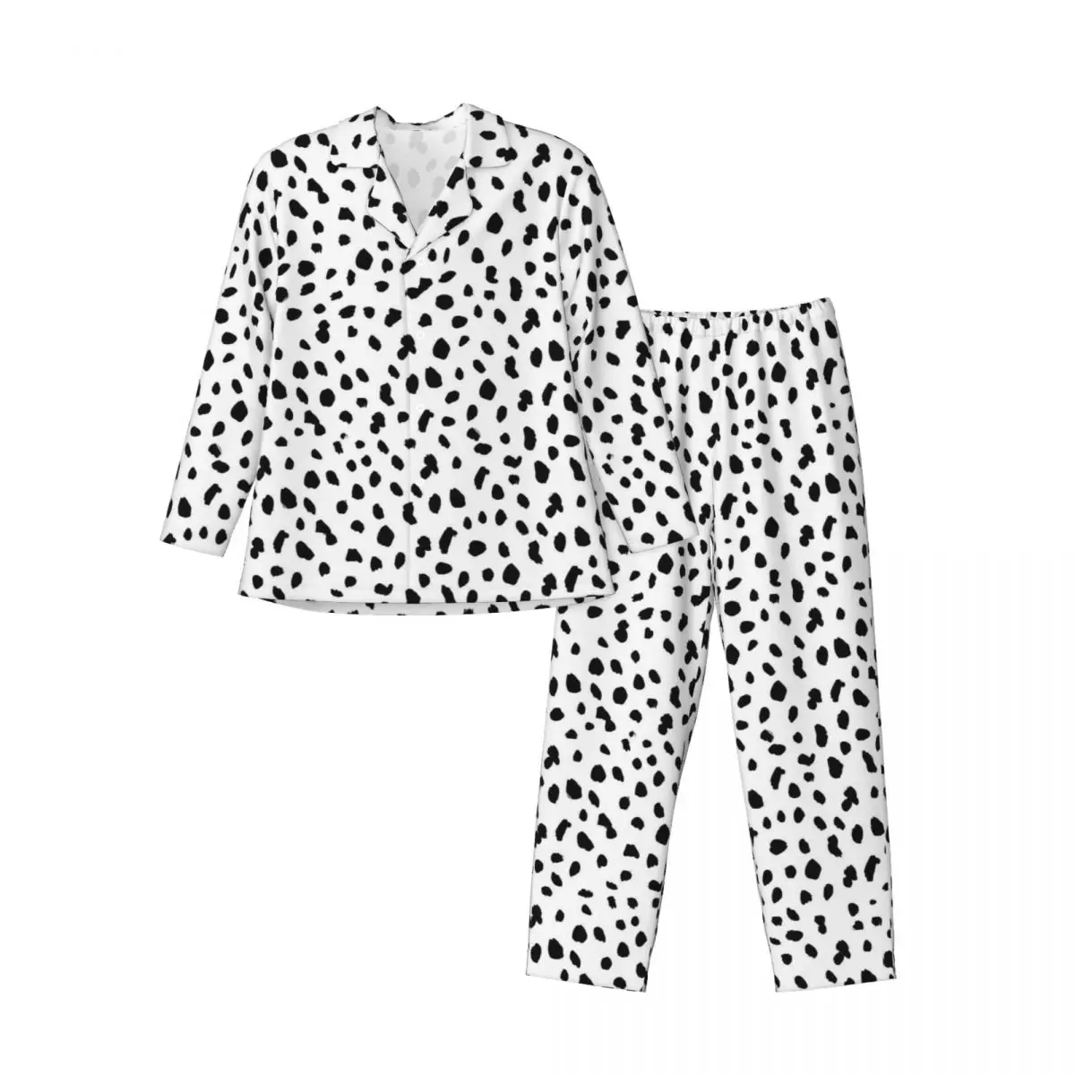 Dálmata Cão de Impressão Pijama Masculino Preto e Branco e a Moda Quarto de Dormir Primavera 2 peças Casuais de grandes dimensões Padrão de Pijama Conjunto3