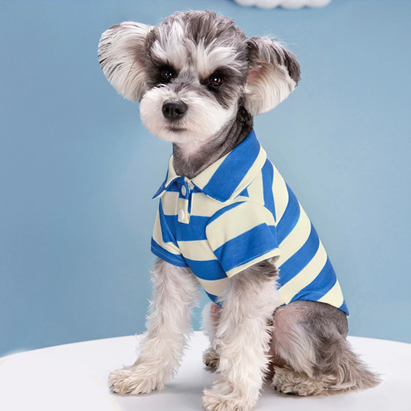 Macio Cachorro Roupas de Verão Polo Listrada T-shirt Para Cães Roupas Sólido Pequeno Cão a Roupa Bonito Fina de Moda de Pelúcia de Produtos para animais de Estimação0