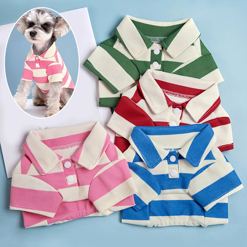 Macio Cachorro Roupas de Verão Polo Listrada T-shirt Para Cães Roupas Sólido Pequeno Cão a Roupa Bonito Fina de Moda de Pelúcia de Produtos para animais de Estimação1