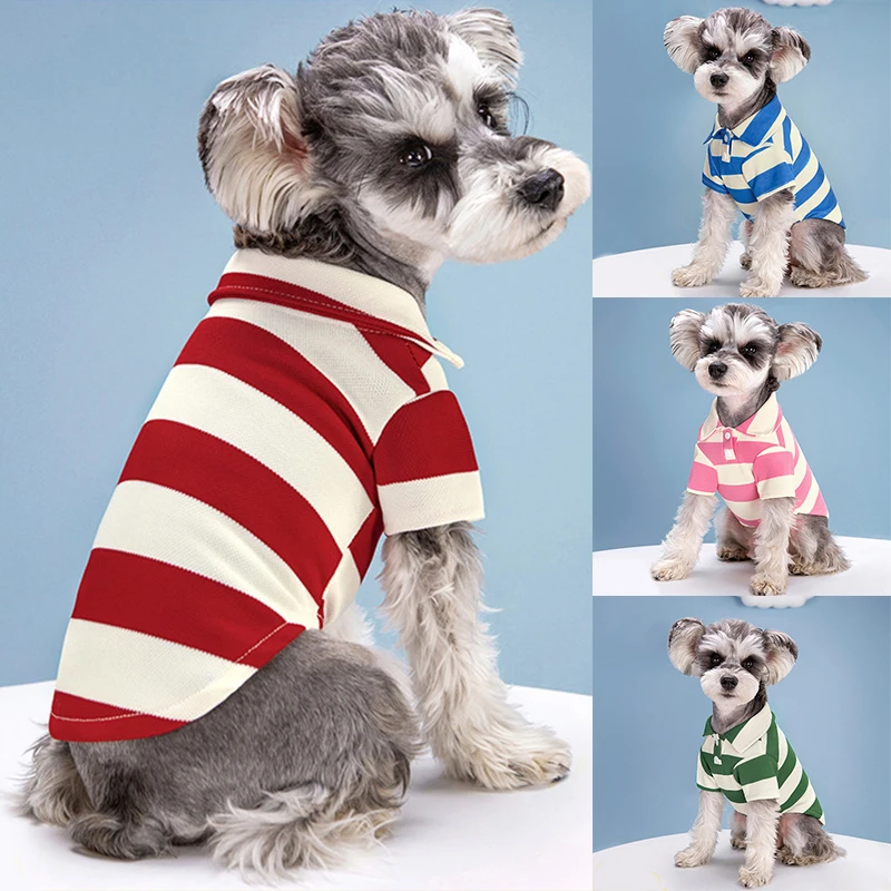 Macio Cachorro Roupas de Verão Polo Listrada T-shirt Para Cães Roupas Sólido Pequeno Cão a Roupa Bonito Fina de Moda de Pelúcia de Produtos para animais de Estimação3