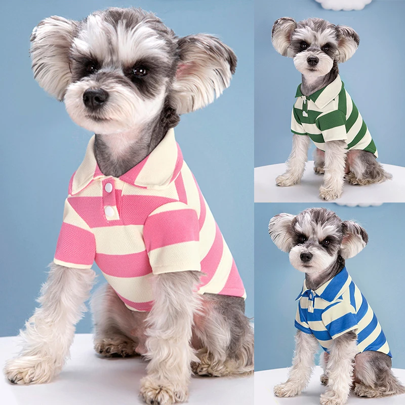 Macio Cachorro Roupas de Verão Polo Listrada T-shirt Para Cães Roupas Sólido Pequeno Cão a Roupa Bonito Fina de Moda de Pelúcia de Produtos para animais de Estimação4