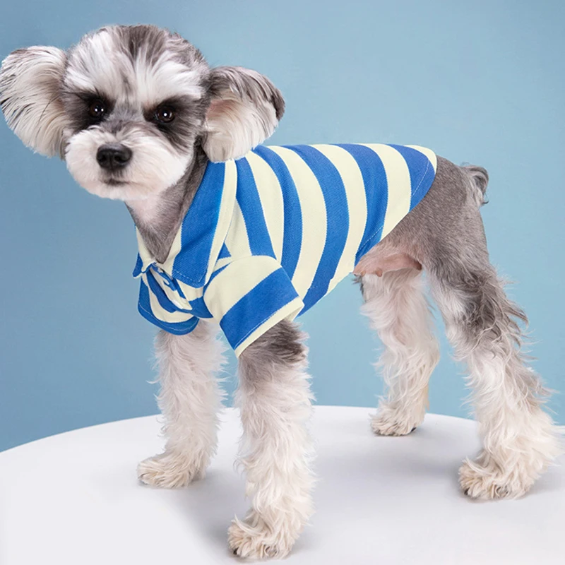 Macio Cachorro Roupas de Verão Polo Listrada T-shirt Para Cães Roupas Sólido Pequeno Cão a Roupa Bonito Fina de Moda de Pelúcia de Produtos para animais de Estimação5