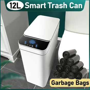12L Inteligente Lixeira Automática de Touchless, a lata de Lixo da Cozinha do Quarto de Lixo, Wc Inteligente de Lixo Balde de Economia de Espaço Waterproo