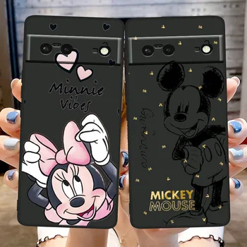 Bonito de Disney do Minnie do Mickey de Tampa à prova de Choque para o Google Pixel 7 5a 6a 6 5 4 4A XL Preto 5G de Telefone Caso Macio Fundas Coque