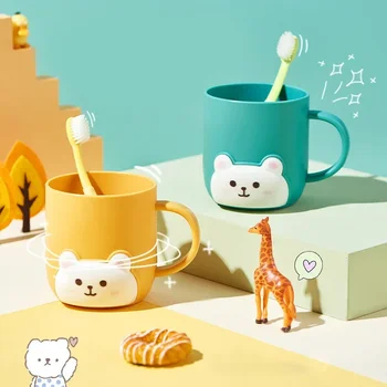 Cartoon Bochechos Copa do Banheiro Escovar Copo com Alça Criativo de Plástico Dentes dos Filhos Copa do Dormitório Escovar os Alunos