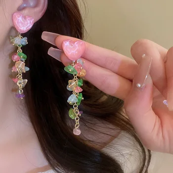 Espumante Geométricas Coloridas de Cristal Brincos para Mulheres de Coração Borla Dangle Brincos de Moda na Coreia do sul Jóias Festa de Presentes