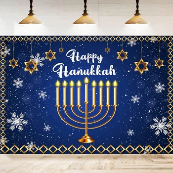 Feliz Hanukkah Fotografia Pano De Fundo Menorá Azul Brilhante Lâmpadas De Chanucá Decoração De Fundo Israel Festa Decoração Do Bolo Tabela De Faixa