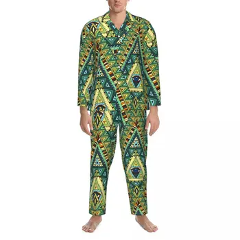Impressão Tribal Pijama Homem Boho Étnica Macio Sala De Pijamas Primavera De Duas Peças Vintage De Grandes Dimensões De Design De Casa De Terno