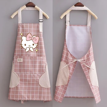 Kawaii Sanrio Hello Kitty Cozinhar Assar Avental De Desenhos Animados Lattice Impermeável Meninas Ferramenta De Limpeza Domésticos Pinafore