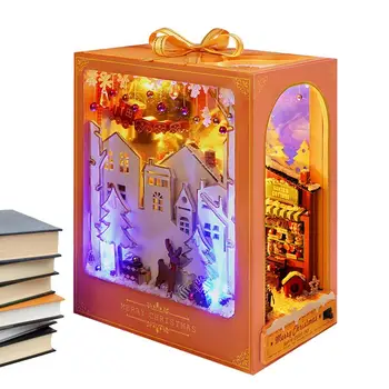 Livro Nook em Miniatura Kit Miniatura Booknook Kit de Madeira Decorativos DIY Bookshelf Inserir Decoração em Miniatura Bookends Com Luz LED