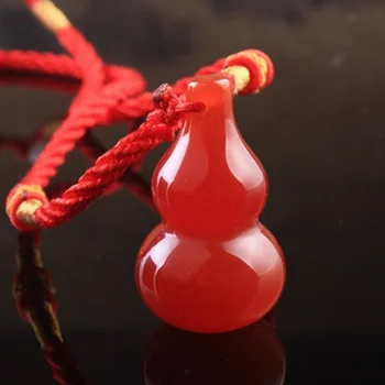 Natural Vermelho de Calcedônia Cabaça Jade Pingente de Colar Chinês Esculpida Charme da Ágata Jóia de Acessórios de Moda, Amuleto para Homens Mulheres