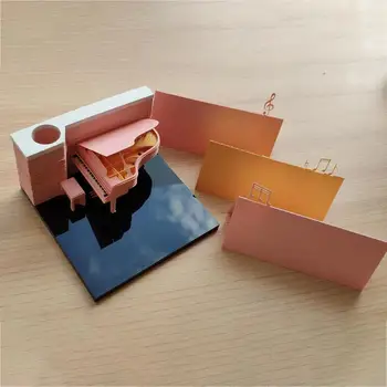 Omoshiroi Bloco 3D bloco de notas bloco de notas-de-Rosa Modelo de Piano Estéreo Papel de Arte Esculpida Sticky Note que o bloco de notas Bloco de Notas Presentes de Natal