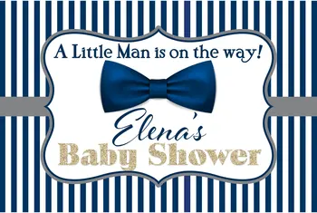 personalizado Pequeno homem Cavalheiro Laço do Chuveiro de Bebê Azul E Branco Listrado foto pano de fundo do Computador de festa de impressão do plano de fundo