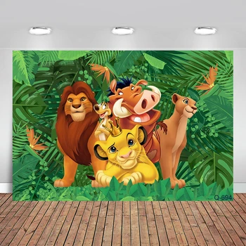 Rei leão Chuveiro de Bebê Selva Tropical Feliz Aniversário Foto pano de Fundo de Mesa, Decoração de pano de Fundo para Foto de Criança de Fundo