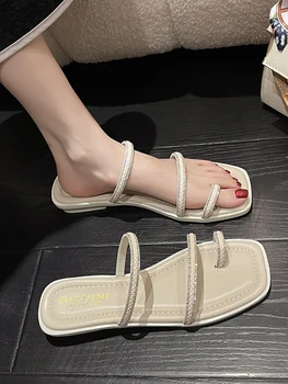 Sapatos, Chinelos de areia Plana Slipers Mulheres Slides de Moda Borracha Flip-Flops Med Praça calcanhar de Verão 2023 Luxo Havaiano Bloco Sca