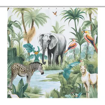 Selva Tropical, Elefante, Girafa Durável casa de Banho Cortina de Chuveiro, Impermeável do Poliéster da Qualidade, 183x183cm com 12pcs Ganchos