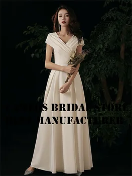 SONDR Simples, Feito-V-Neck Cetim Vestidos de Casamento Coreia High-End Noivas Vestidos de Mangas Marfim Mulheres Vestidos de Noiva