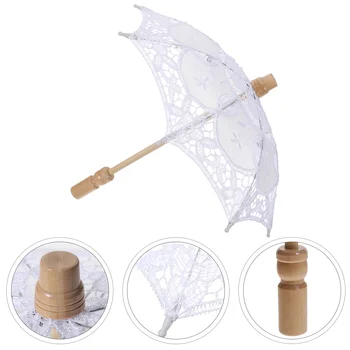 Trajes de Noiva Battenburg Laço guarda-Sol e Ventoinha da Noiva do Casamento Guarda-chuva Branco Marfim Casamento Guarda-chuva de Renda Guarda-Sol