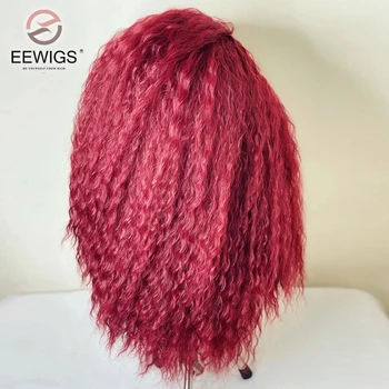 Vermelho Onda Profunda de Cabelo Sintético 13X4 Lace Front Wig Glueless Resistentes ao Calor De 180% Densidade Pré Arrancadas Para as Mulheres Drag Queen